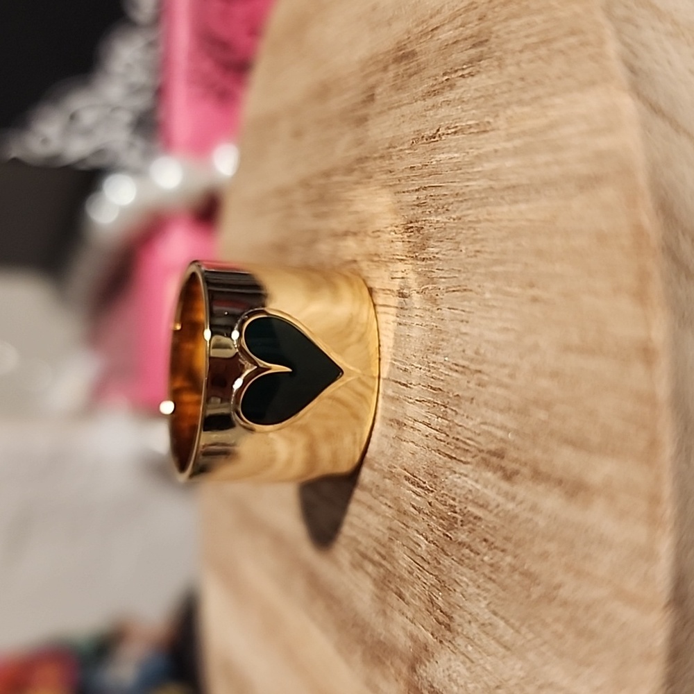 925 gold plated ring green enamel heart size 7